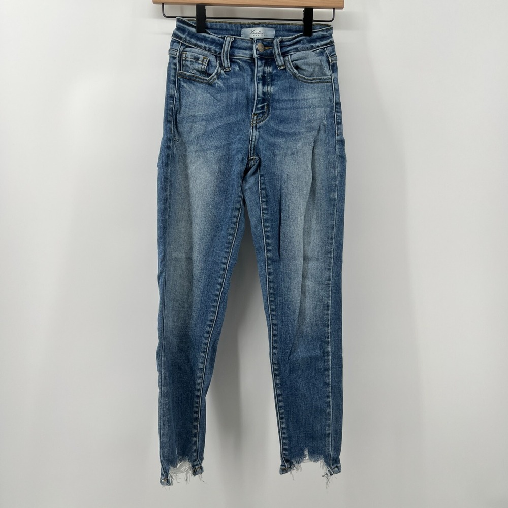 KanCan Women Size 24 Skinny Ankle Jeans Mid Rise Distressed Hem Medium Wash